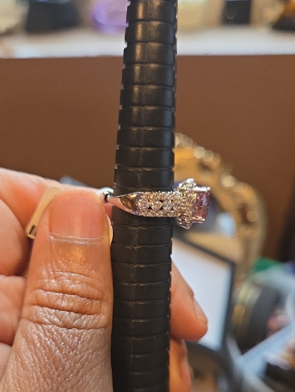 Pink Oval Halo CZ Ring - Women Jewelry - Picture 3 of 12